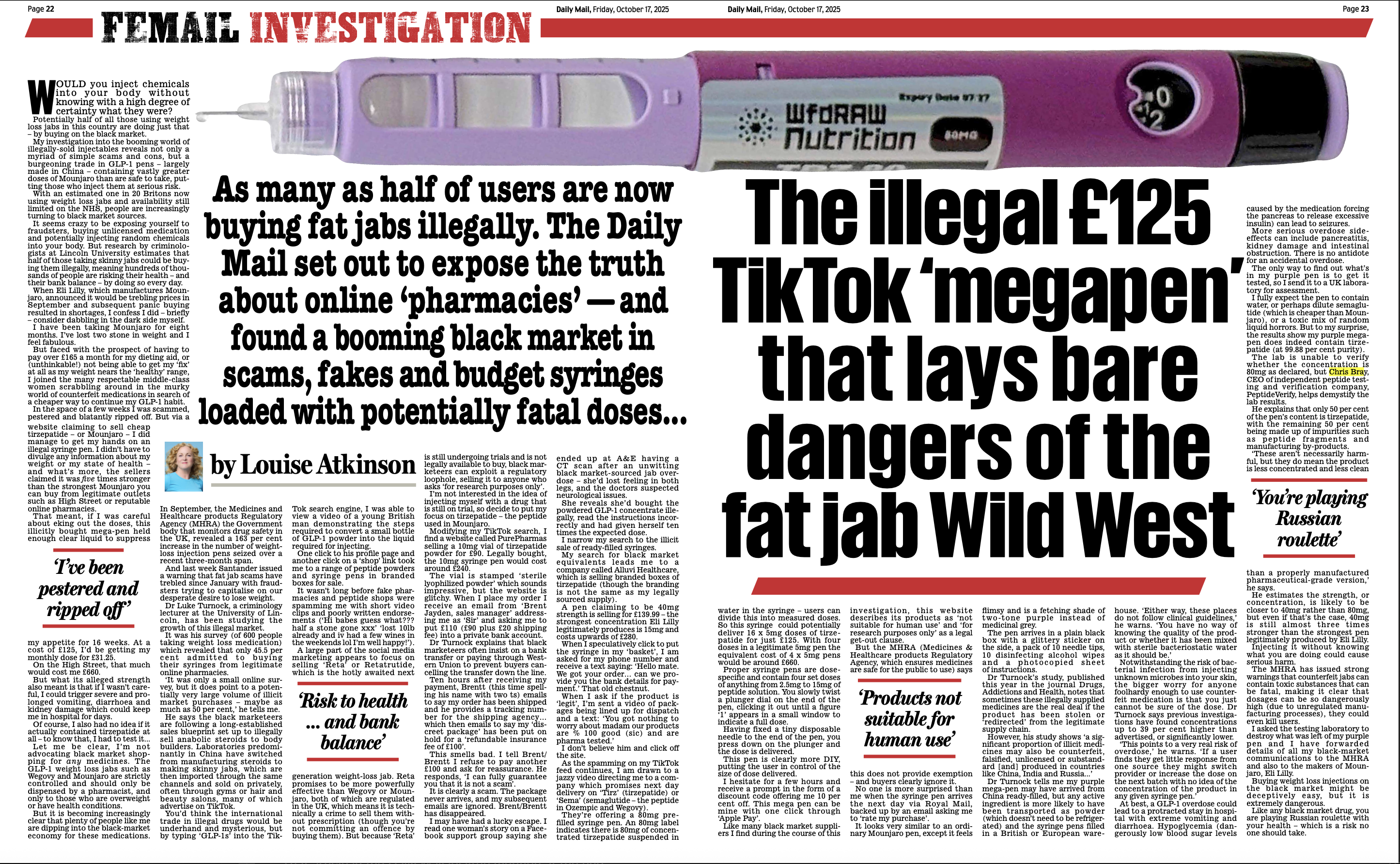 PeptideVerify featured in Daily Mail investigation - click to read full article